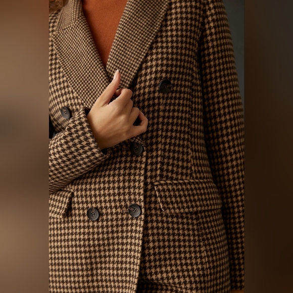 Anthropologie Bernardo Houndstooth Wool Blend Double-Breasted Handmade Blazer - Picture 4 of 17